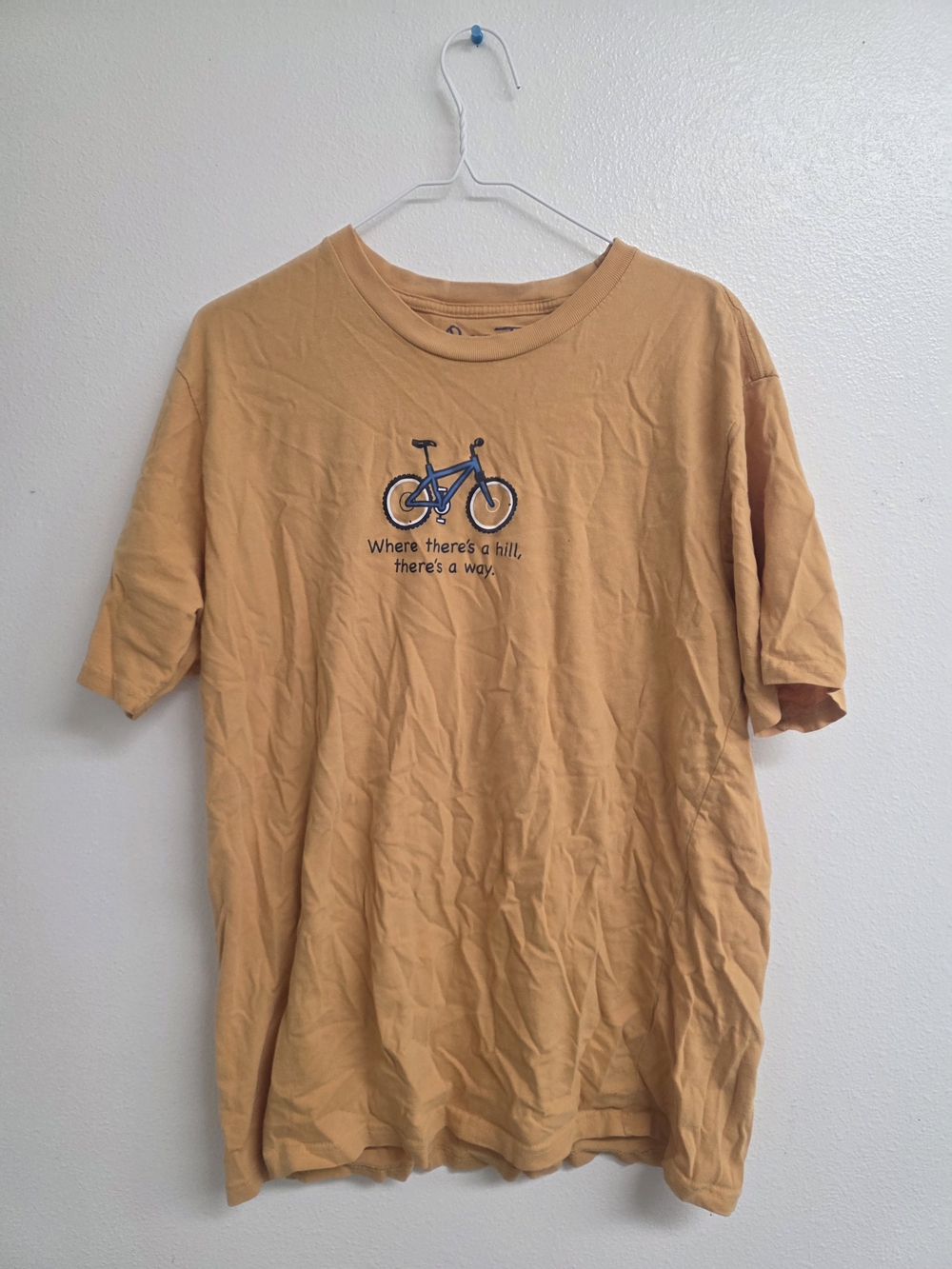 Mustard Short-Sleeve Tee with Blue Bike Graphic (0565)